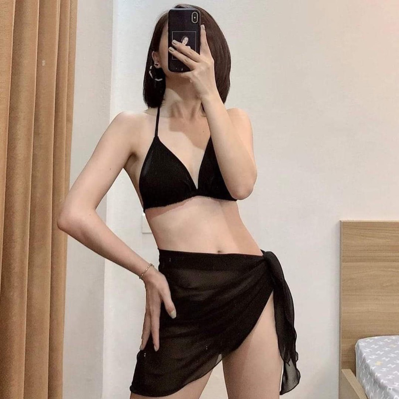 Bikini, đồ bơi nữ 2 mảnh kèm khăn basic ảnh khách feedback bikini sexy