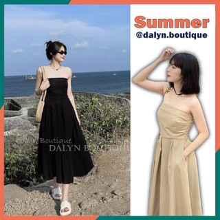 Váy cup ngực dáng dài xòe chun lưng đi biển hở lưng dalyn