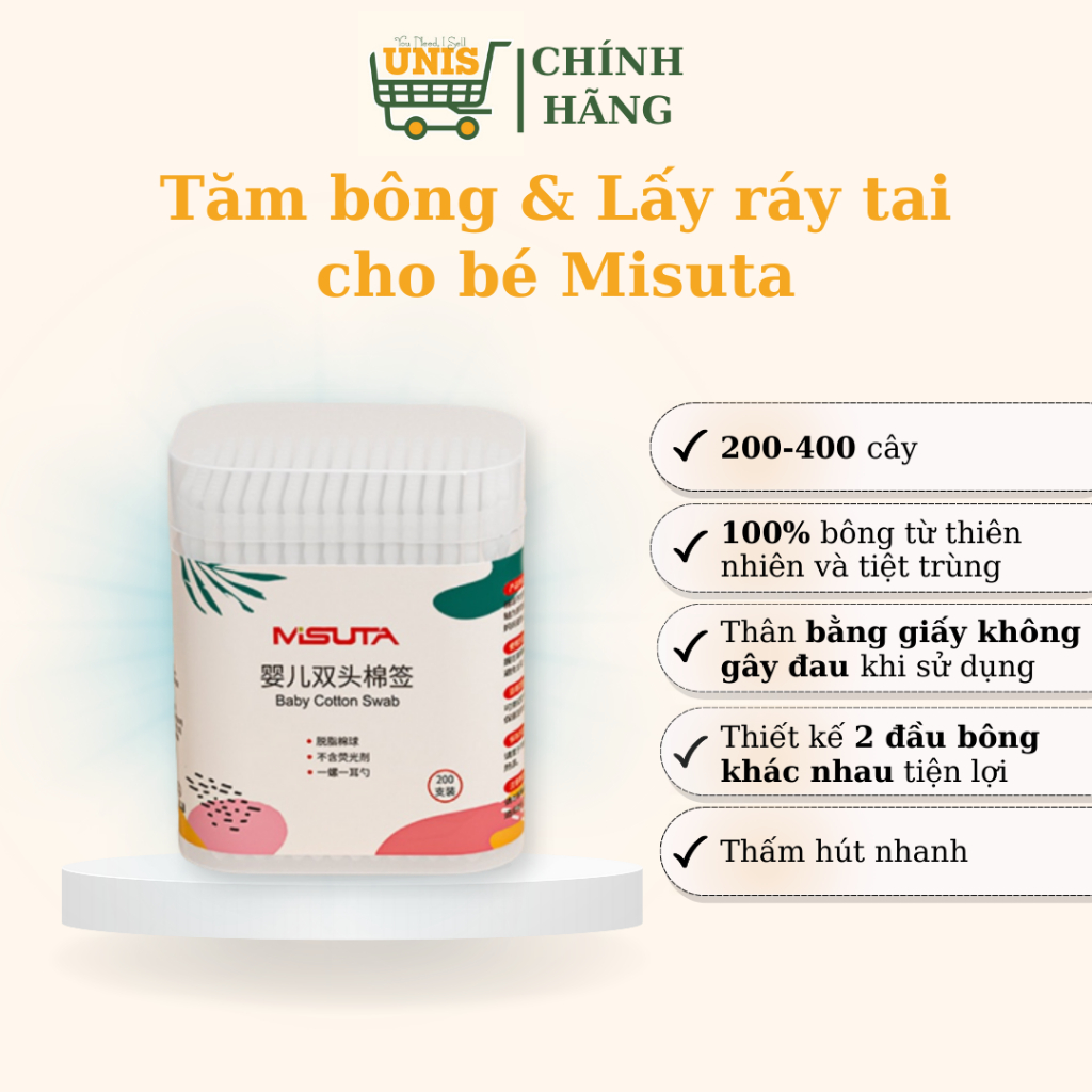 Tăm Bông V-COOOL/MISUTA cao cấp cho bé hộp 200pcs