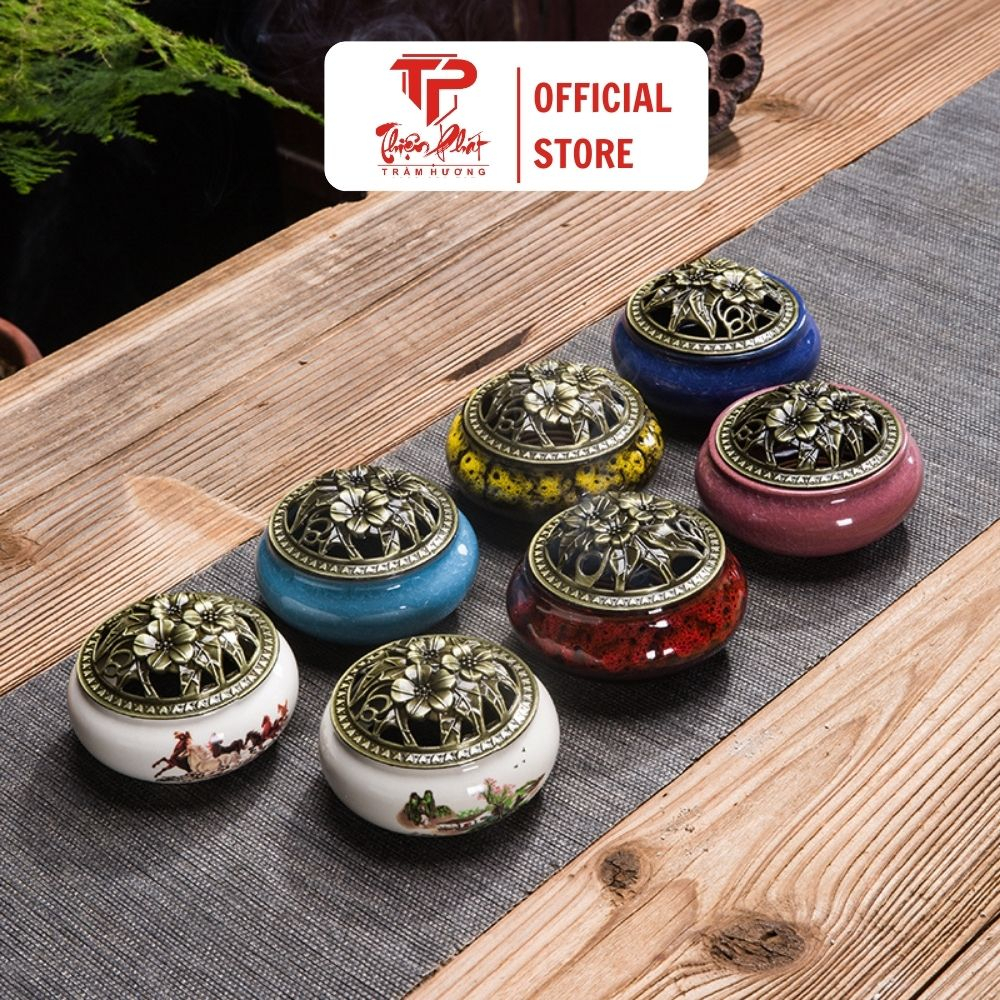 Lư đốt xông trầm hương, lư trầm hương nhiều mẫu làm bằng gốm sứ cao cấp, tặng tấm lót chống nóng