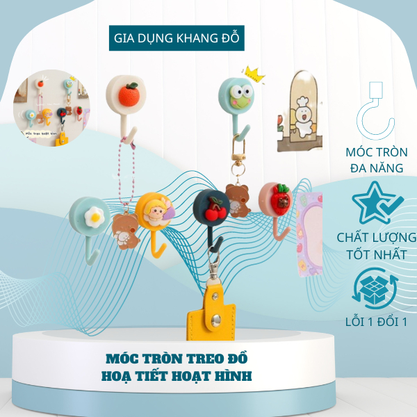 Móc treo đồ dán tường đơn gắn họa tiết hoạt hình dễ thương đáng yêu móc siêu dính HTD01