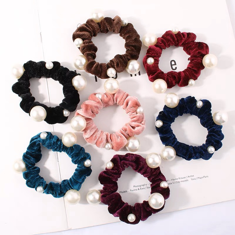 Sét 10 Dây Cột Tóc Nhung Đính Hạt Cho Nữ