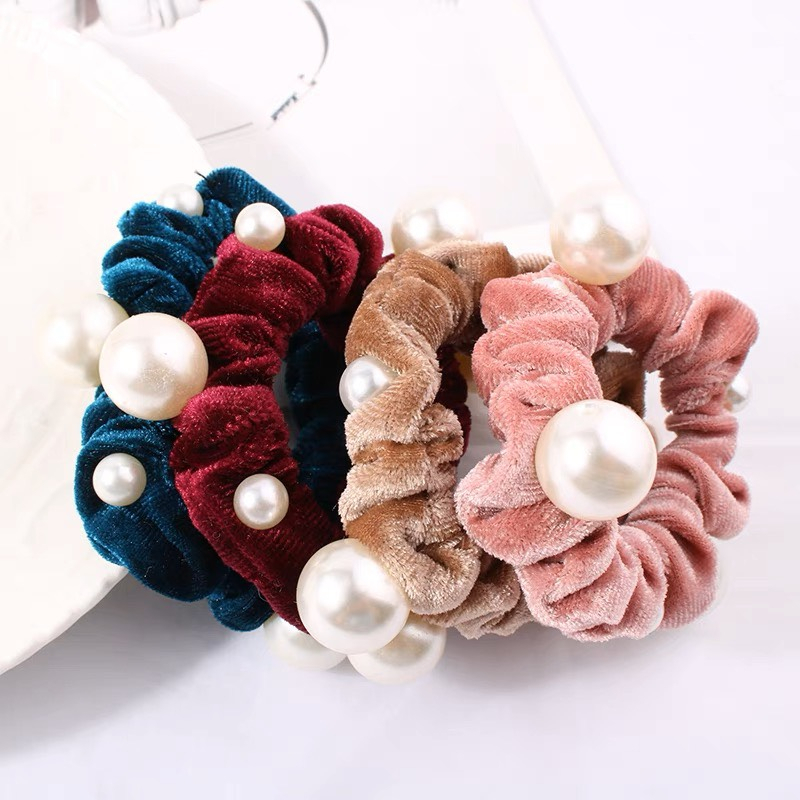 Sét 10 Dây Cột Tóc Nhung Đính Hạt Cho Nữ