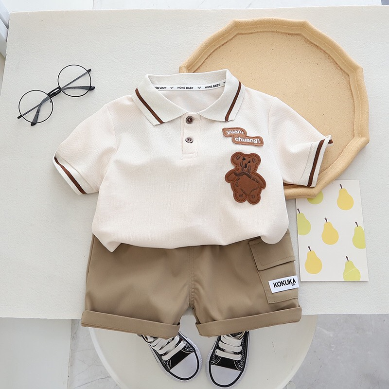 Sét Gấu hè kèm túi cao cấp - Áo POLO quần kaki xịn - Hàng Quảng Châu - Shubikids