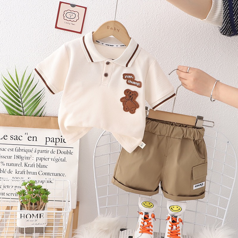 Sét Gấu hè kèm túi cao cấp - Áo POLO quần kaki xịn - Hàng Quảng Châu - Shubikids