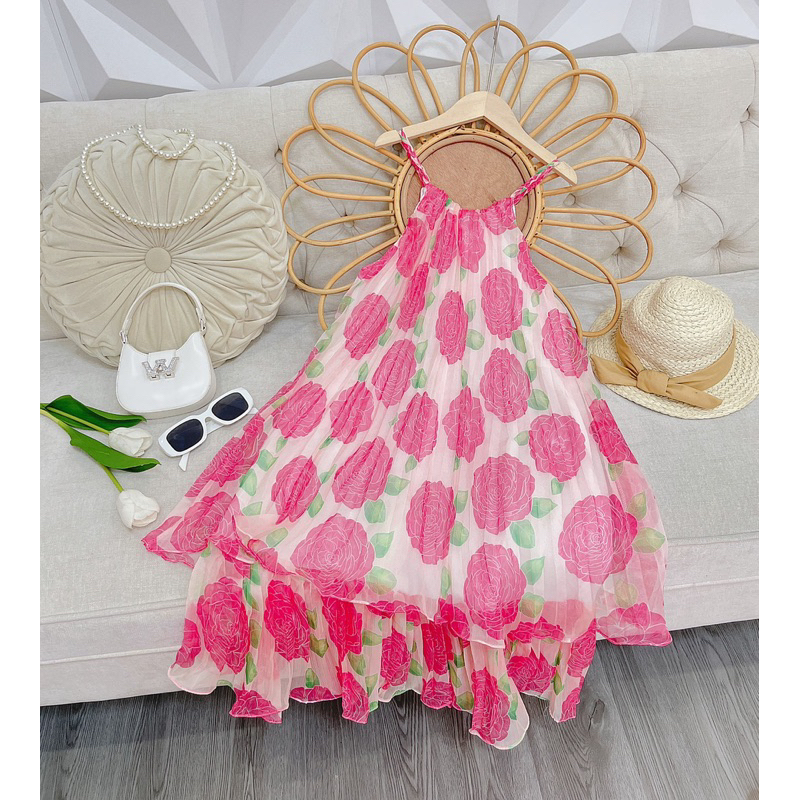 Váy maxi hoa lụa cao cấp cho bé gái size đại cồ