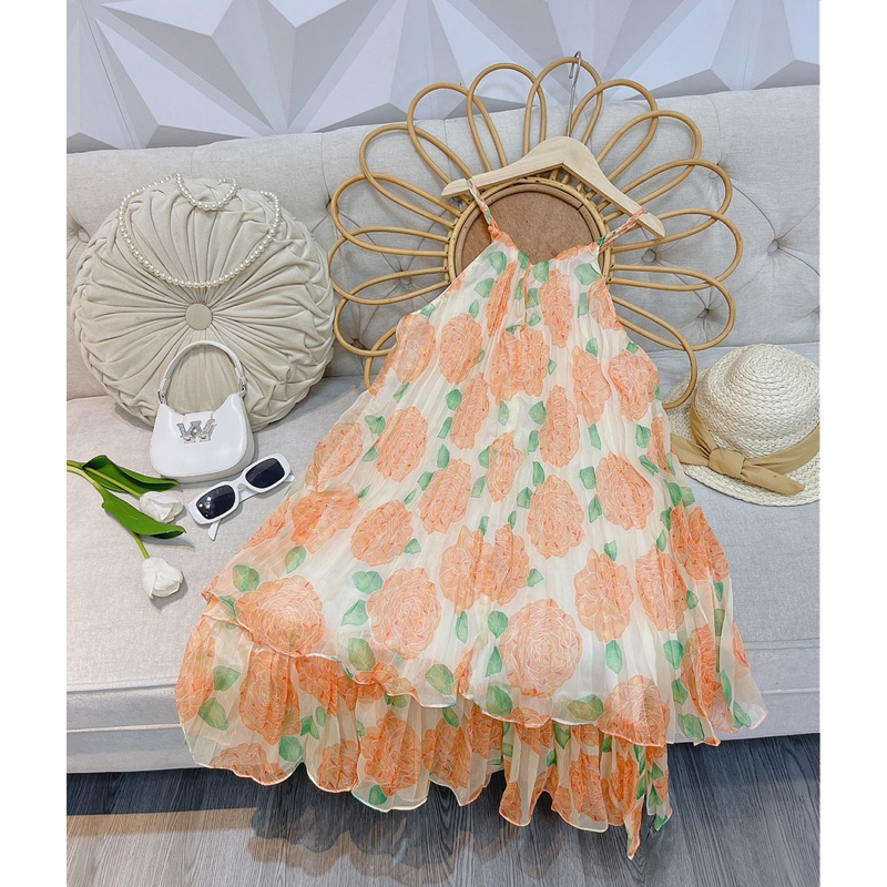 Váy maxi hoa lụa cao cấp cho bé gái size đại cồ