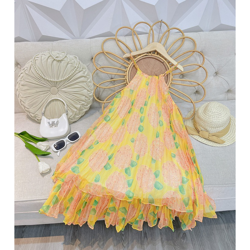 Váy maxi hoa lụa cao cấp cho bé gái size đại cồ