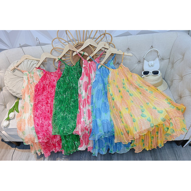 Váy maxi hoa lụa cao cấp cho bé gái size đại cồ