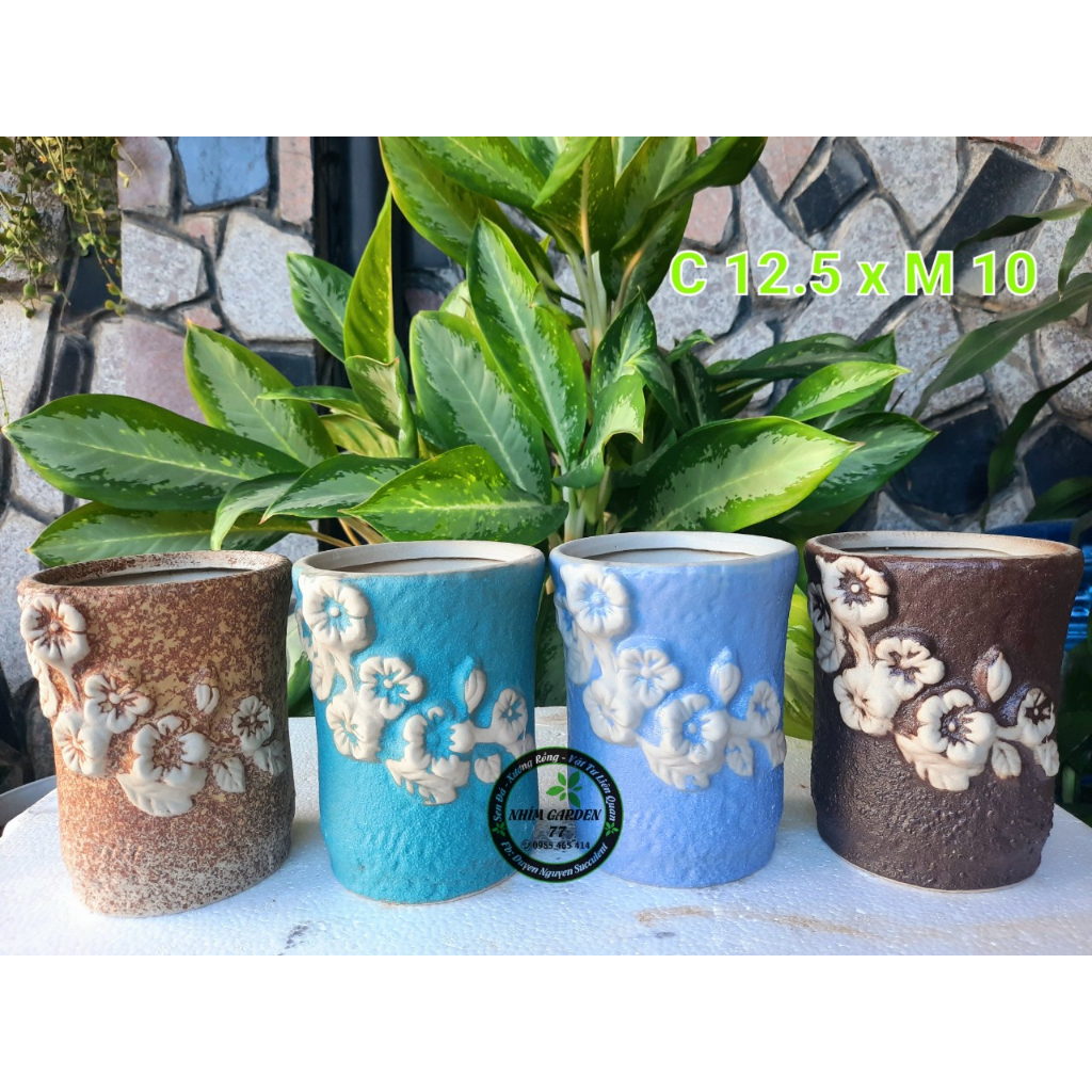 Chậu hoa nổi dáng cao trồng sen đá, xương rồng 12.5x10cm