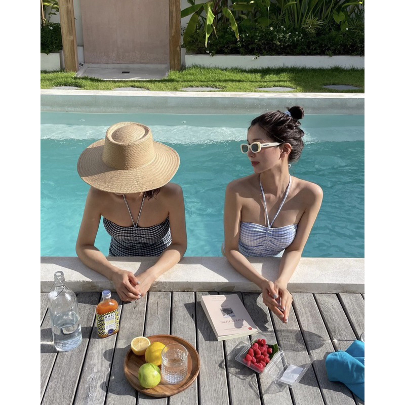 （M516-LiLyBikini) BIKINI MỘT MẢNH RÚT DÂY KẺ CARO HÀN QUỐC DỄ THƯƠNG