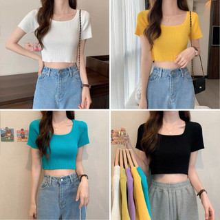 Áo Croptop Cổ Vuông Tay Ngắn A11 Nhiều Màu Phối Đồ Cực Xinh kèm video và hình ảnh thật