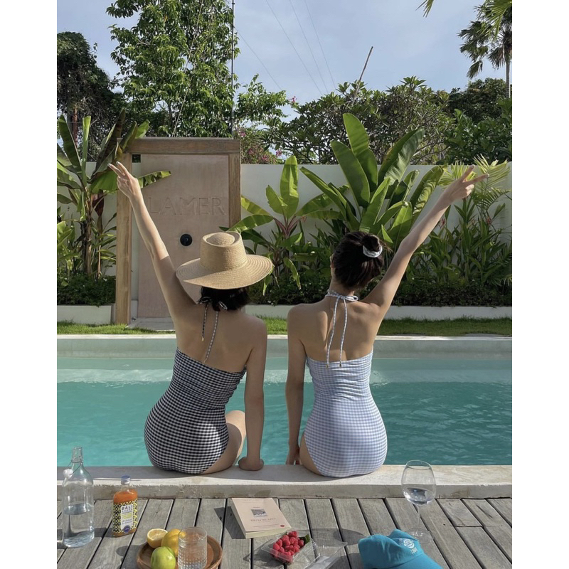 （M516-LiLyBikini) BIKINI MỘT MẢNH RÚT DÂY KẺ CARO HÀN QUỐC DỄ THƯƠNG