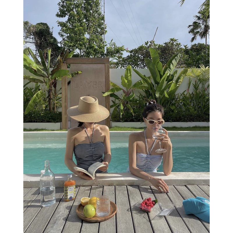 （M516-LiLyBikini) BIKINI MỘT MẢNH RÚT DÂY KẺ CARO HÀN QUỐC DỄ THƯƠNG