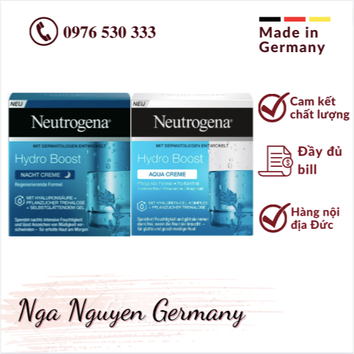(Nội địa Đức) Dưỡng ẩm cấp nước chuyên sâu Neutrogena Hydro Boost Aqua Creme 50ml-Dành cho da khô- Đầy đủ Bill