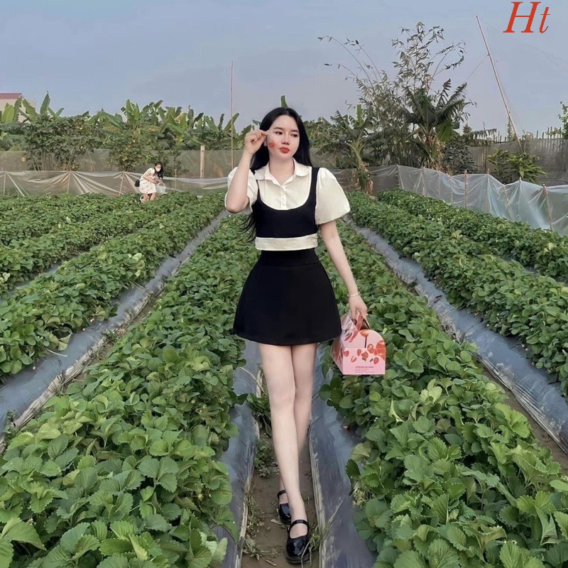 💕𝐅𝐑𝐄𝐄𝐒𝐇𝐈𝐏💕Sét áo sơmi tay phồng phối gile mix chân váy chữ A sang chảnh , tiểu thư cho các bạn nữ , Linh beautiful