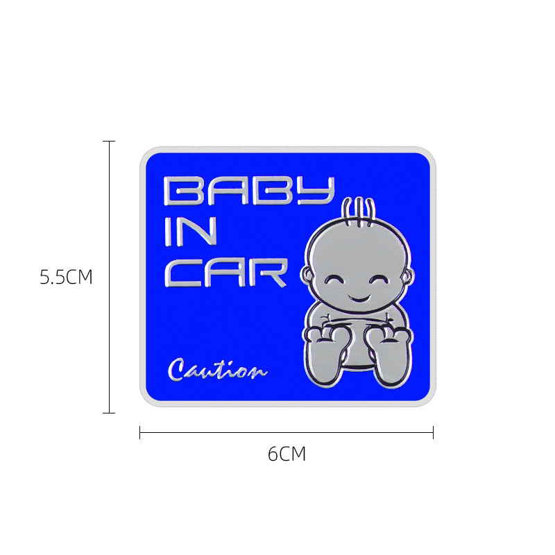 Tem Baby in car logo nhôm cao cấp vuông 6cm (xanh) tặng kèm băng keo 3m 2 mặt dán sẵn