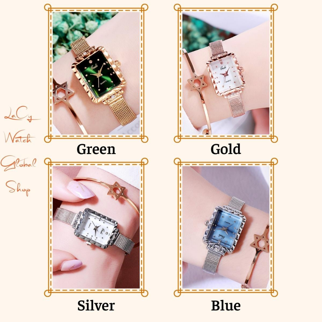 Đồng hồ nữ đeo tay chính hãng dây kim loại mặt vuông chống nước đẹp LaCy Watch V25