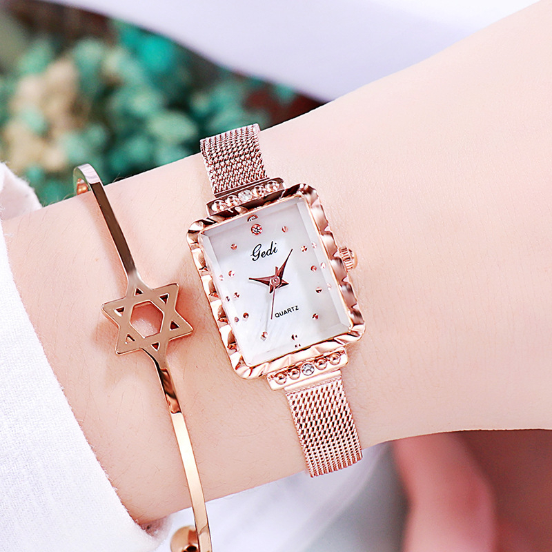 Đồng hồ nữ đeo tay chính hãng dây kim loại mặt vuông chống nước đẹp LaCy Watch V25