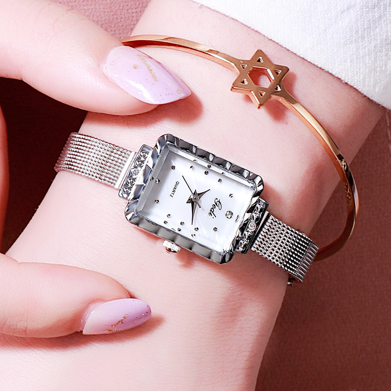 Đồng hồ nữ đeo tay chính hãng dây kim loại mặt vuông chống nước đẹp LaCy Watch V25