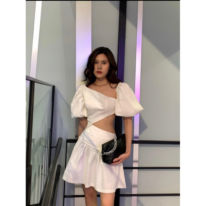 CHANDELIER DRESS - Đầm Thiết Kế Nữ Chất Liệu Linen Cổ Xéo Cut-out Eo AMILOU DESIGN