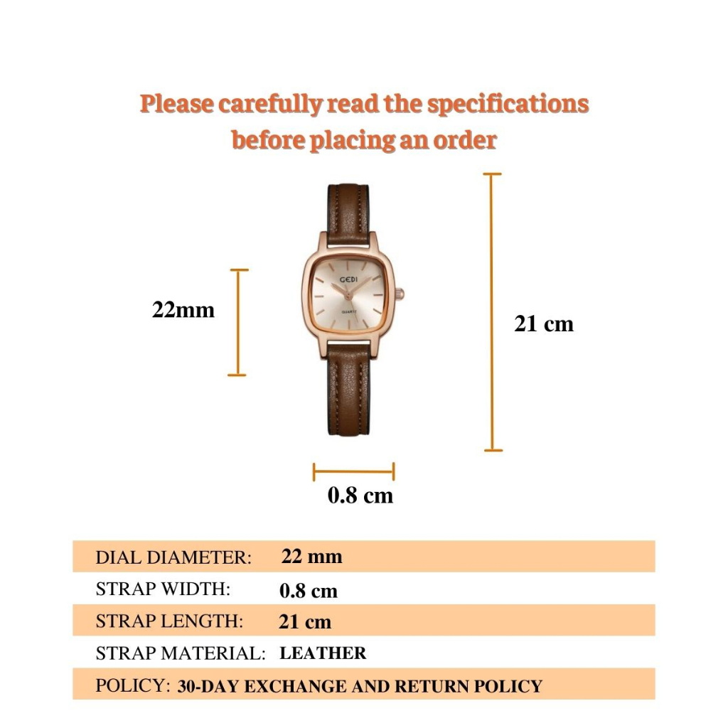 Đồng hồ nữ đeo tay dây da mặt vuông đẹp chống nước chính hãng LaCy Watch V27