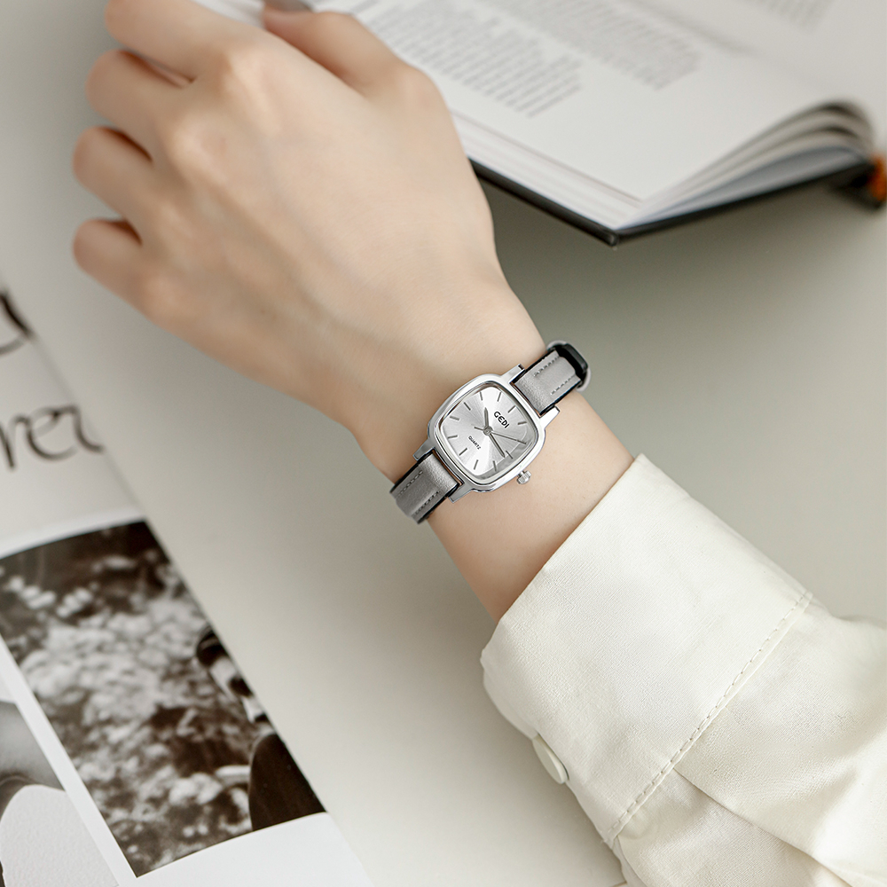 Đồng hồ nữ đeo tay dây da mặt vuông đẹp chống nước chính hãng LaCy Watch V27