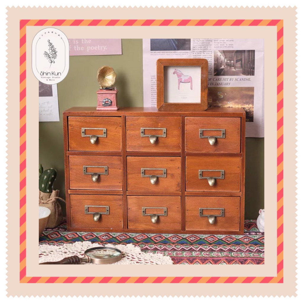 Tủ Gỗ Để Bàn 9 Ngăn Kéo Decor Trang Trí Bàn Học - Làm Việc - Đựng Đồ Nhỏ Vintage SS54