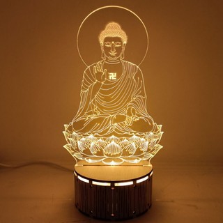 Bộ đèn led 3D đế gỗ Phật A Di Đà