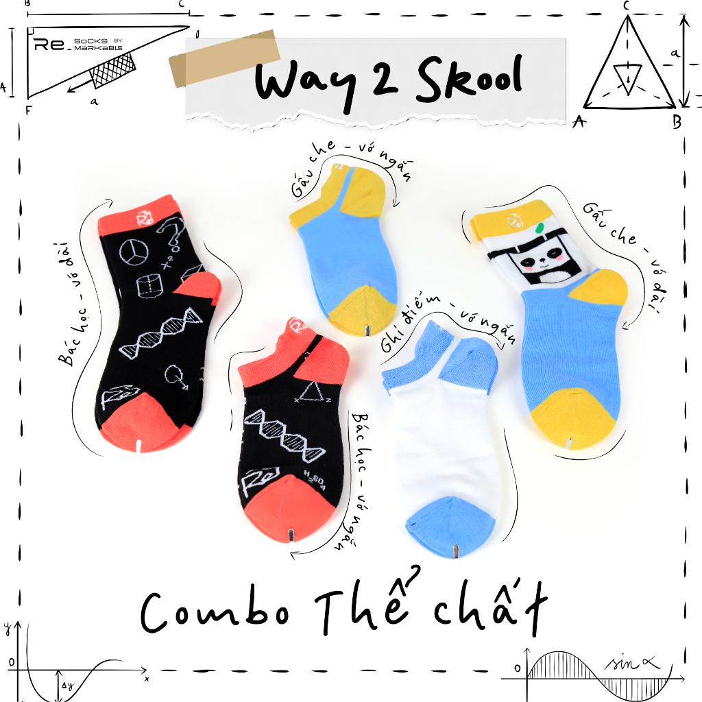 Combo Thể Chất - Hộp 5 đôi vớ/tất Re.socks - BST Học Đường - Thời Trang, Mềm mịn, Thoáng khí