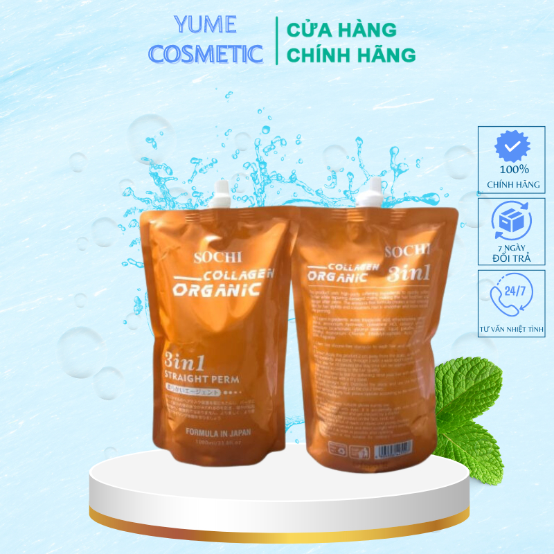 Kem Duỗi Ép 3 in 1 Straight Perm SOCHI Collagen Organic NHật Bản 1000ML không cần dập định hình lần 2