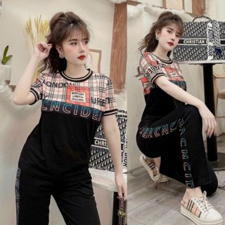 Đồ bộ thể thao thun cotton nữ phối họa tiết viền chữ Bencid