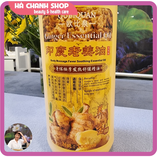 Dầu Massage Body OUBIQUAN Dầu Gừng Già Ấn Độ Nóng Ấm Thông Kinh Lạc Mát Xa Toàn Thân Đậm Đặc Hương Gừng Thơm Chai 1000ml