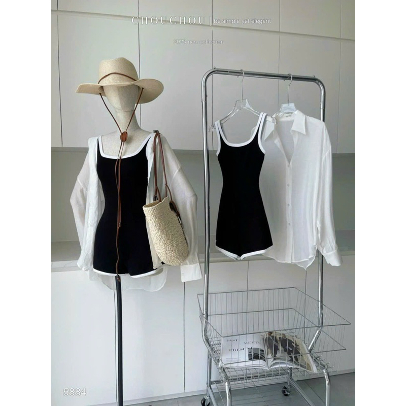 Set Jum Body Đùi Viền Dây Bản Tăm Zip +  Sơ Mi Trắng Đũi Cao Cấp