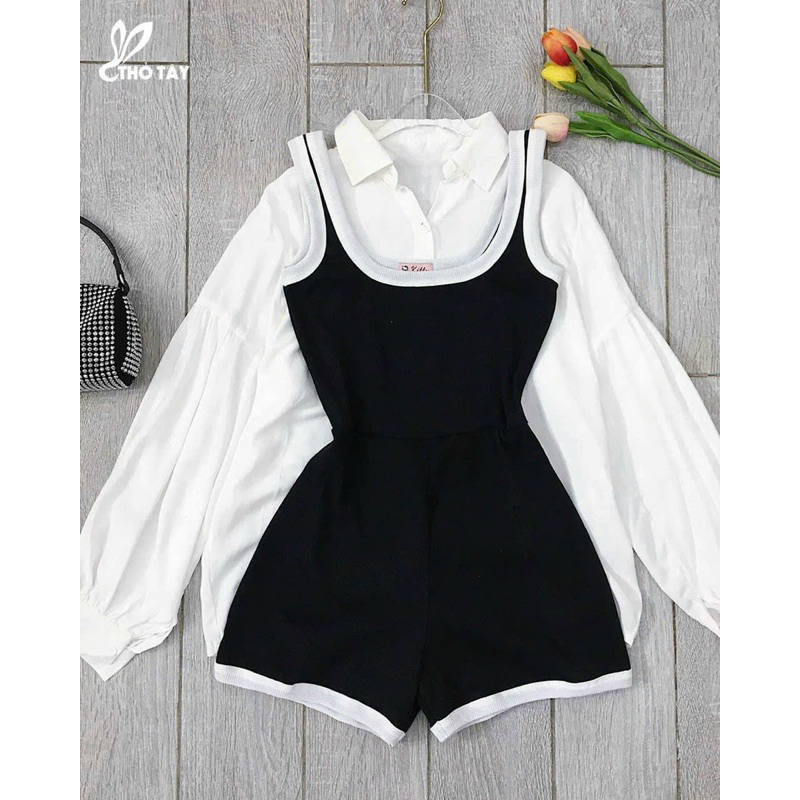 Set Jum Body Đùi Viền Dây Bản Tăm Zip +  Sơ Mi Trắng Đũi Cao Cấp