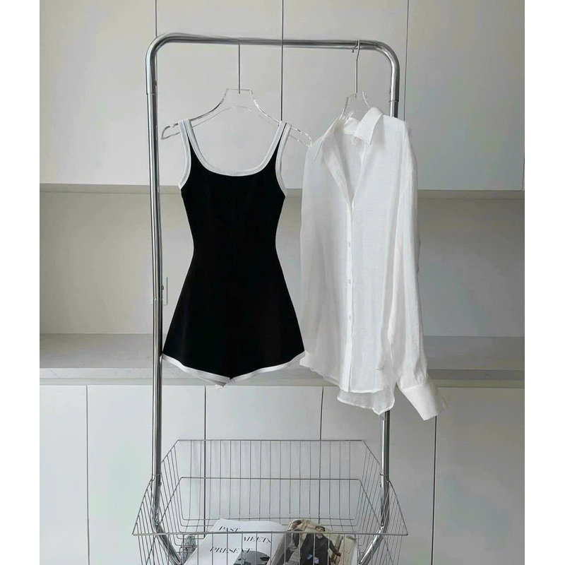 Set Jum Body Đùi Viền Dây Bản Tăm Zip +  Sơ Mi Trắng Đũi Cao Cấp