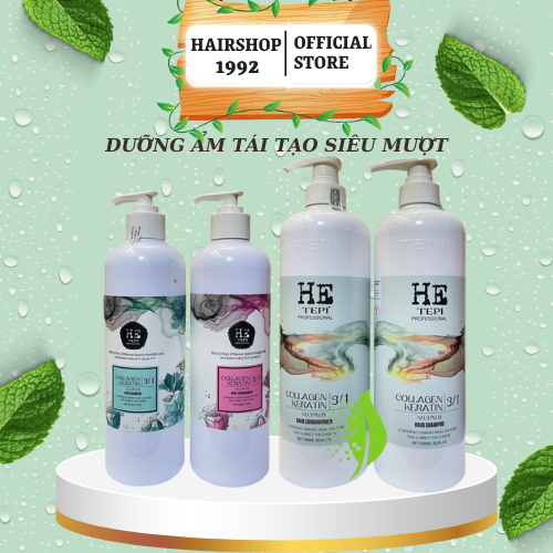 Dầu gội xả keratin HE TEPI 500ml * 2 Phục hồi tái tạo cấu trúc tóc siêu mượt hương nước hoa chính hãng | Hairshop_1992