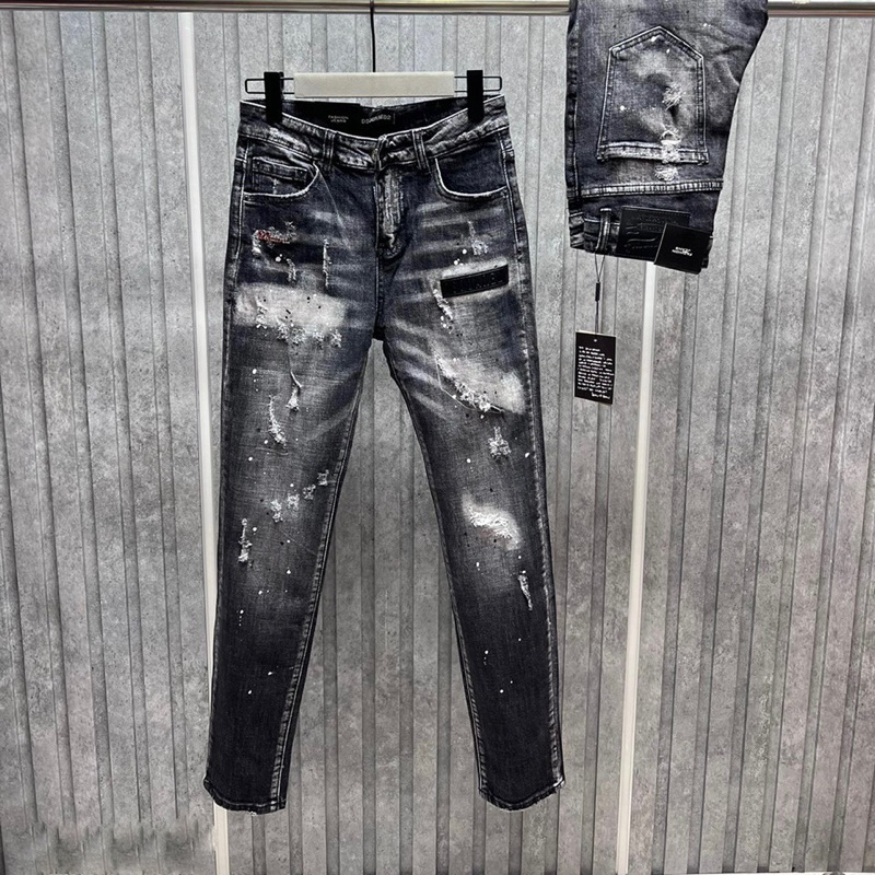 Quần jean bò nam DSQ2 biker slimfit đen xám rách xước vảy sơn thêu mác logo chữ da cao cấp
