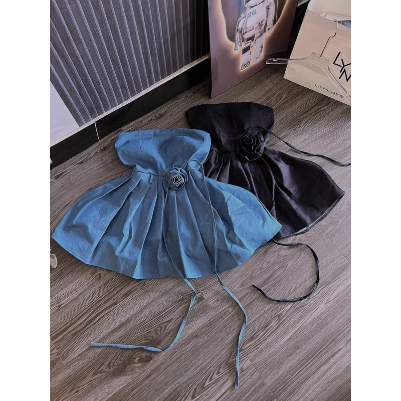 Đầm Ống Cúp Jeans Mềm Cao Cấp Kèm Dây Hoa