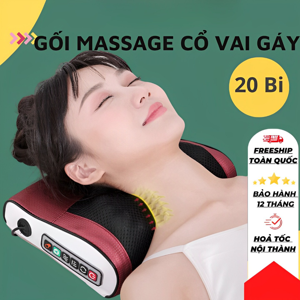 Gối massage cổ vai gáy, máy massage hồng ngoại 16 bi cao cấp thế hệ mới hỗ trợ mát xa toàn thân