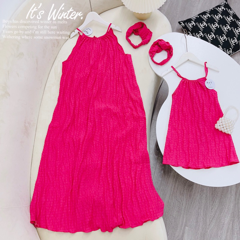 Sét váy maxi mẹ bé lụa tằm xinh yêu kèm bờm