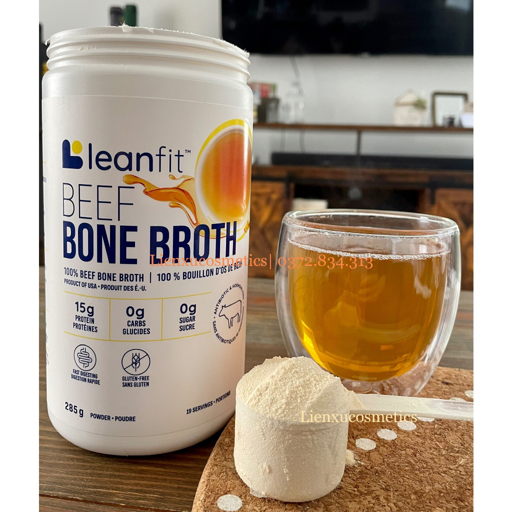 Bột hầm xương bò Leanfit beef bone broth hộp 285G- made in Canada