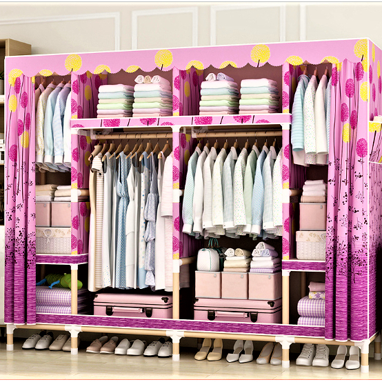 Tủ Đựng Quần Áo Vải. Tủ Vải 4 Buồng .Tủ Treo Quần Áo .Tủ Vải Khung Gỗ 8 Ngăn BỌC NHỰA Cỡ Lớn