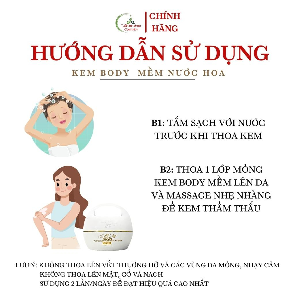 Kem trắng da body Mềm acosmetics, dưỡng trắng da body, hương nước hoa 150g