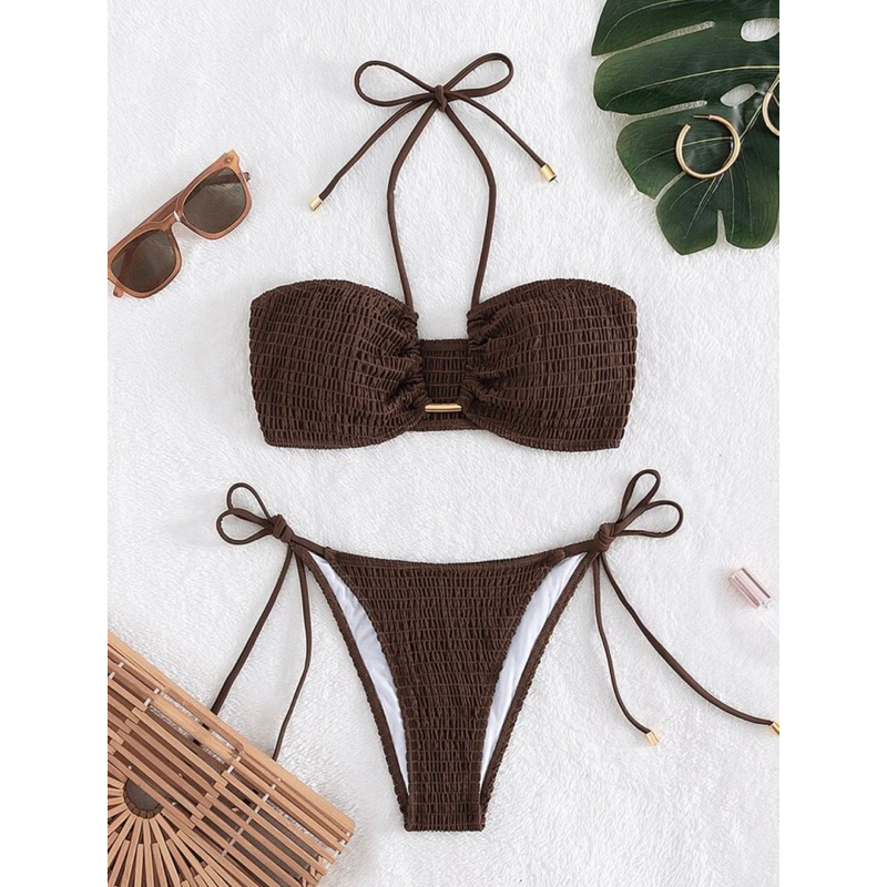 BEACHCHIC Smocked Basic Bikini Tie Side - Bikini 2 mảnh smock phong cách boho