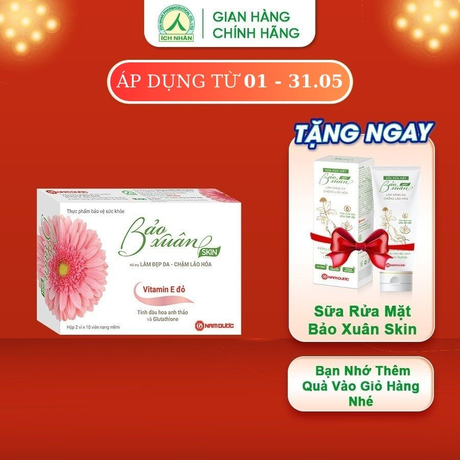 Viên Uống Trắng Da Bảo Xuân Skin, Tăng Cường Sức Khỏe, Làm Đẹp Da, Giảm Nếp Nhăn, Thâm Nám và Tàn Nhang (hộp 20v)