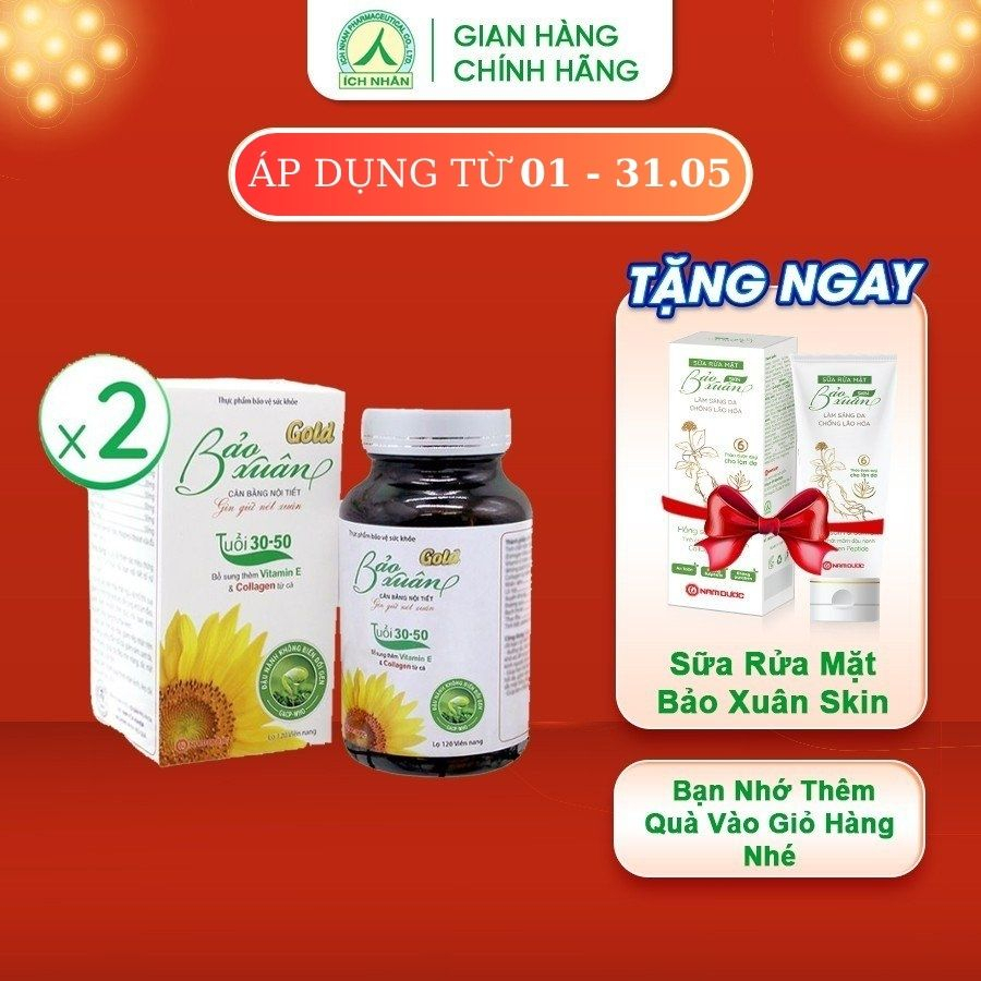 Combo 2 lọ viên uống Bảo Xuân Gold tăng cường sức khỏe, bổ sung nội tiết tố nữ, làm đẹp da, ngừa lão hóa (lọ 120 viên)