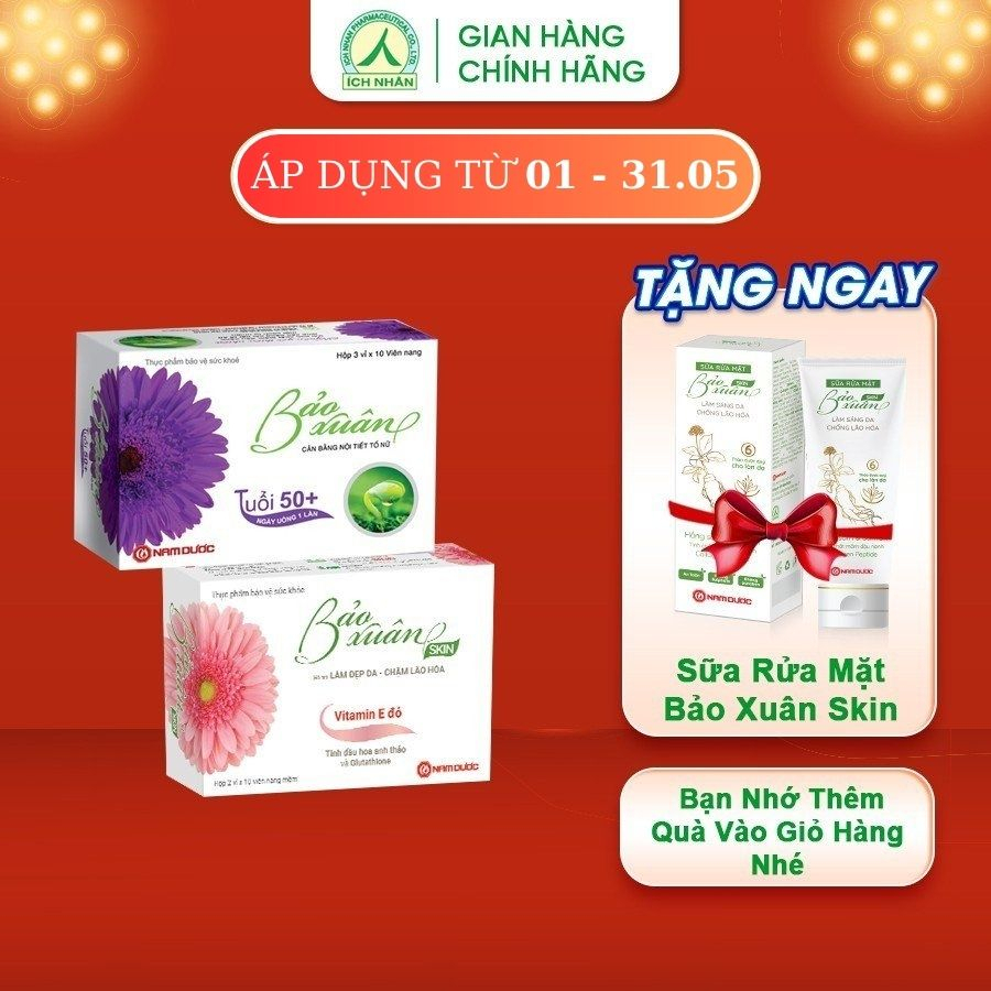Bộ 2 Sản Phẩm Bảo Xuân 50+, Bảo Xuân Skin Hỗ Trợ Trắng Da, Hỗ Trợ Làm Đẹp, Chống Lão Hóa Điều Hòa Nội Tiết Tố Nữ