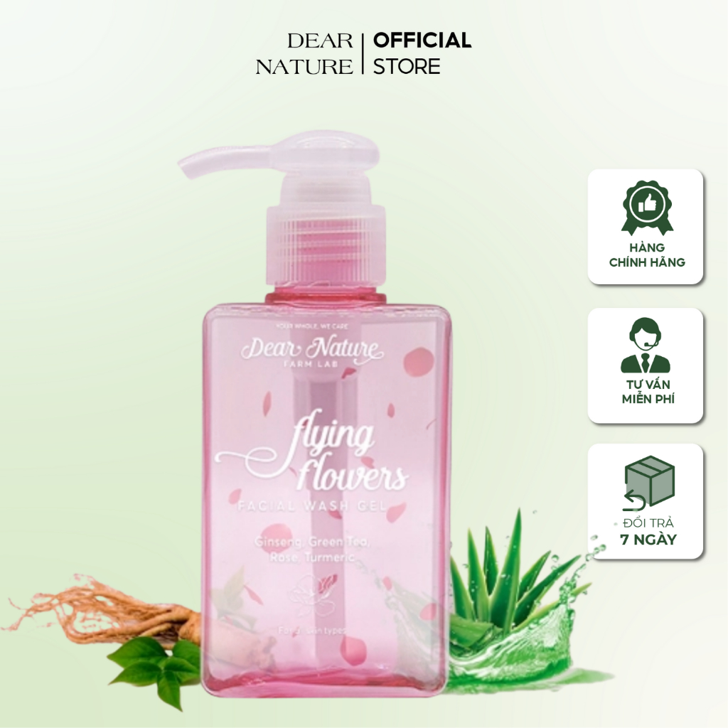 Gel rửa mặt Flying Flowers 150ml chiết xuất từ nghệ, trà xanh làm sạch da trẻ hóa hiệu quả