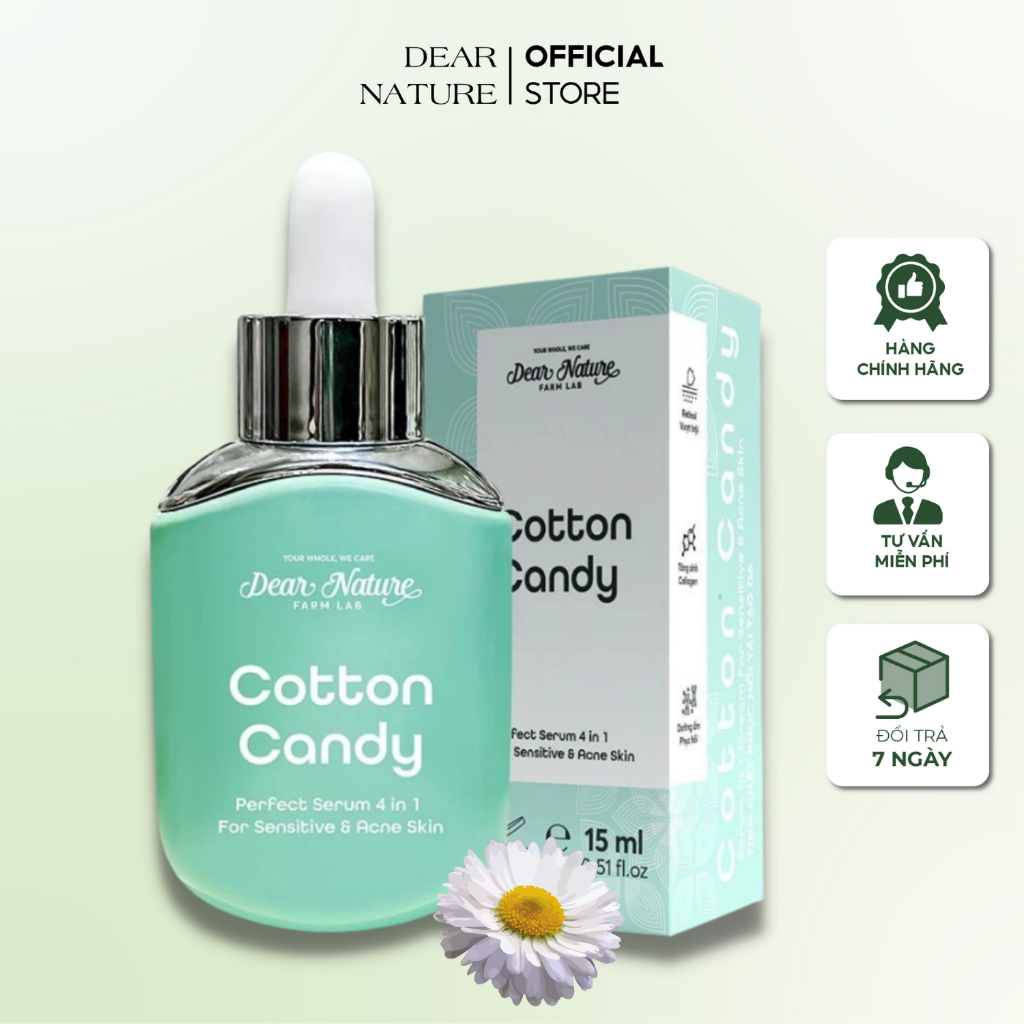 Serum ngăn ngừa mụn Cotton Candy Perfect 4in1 15ml, Tinh chất làm mờ thâm 100% thiên nhiên